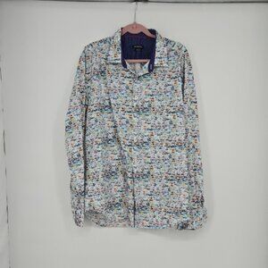 Bugatchi Men's Shaped Fit Sailboat Pattern Button Front Casual Shirt Size 3X
